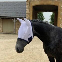 Saxon Fliegenmaske Mesh Weiß/Navy -Geschäft für Reitsportbedarf agradi 44946646 4.4cb6e8
